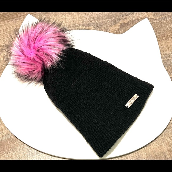 Kitty Mom Krafter Accessories - Handmade Neon Pom Pom winter beanie. Cat lady ‘Probably contains cat hair’ hat.